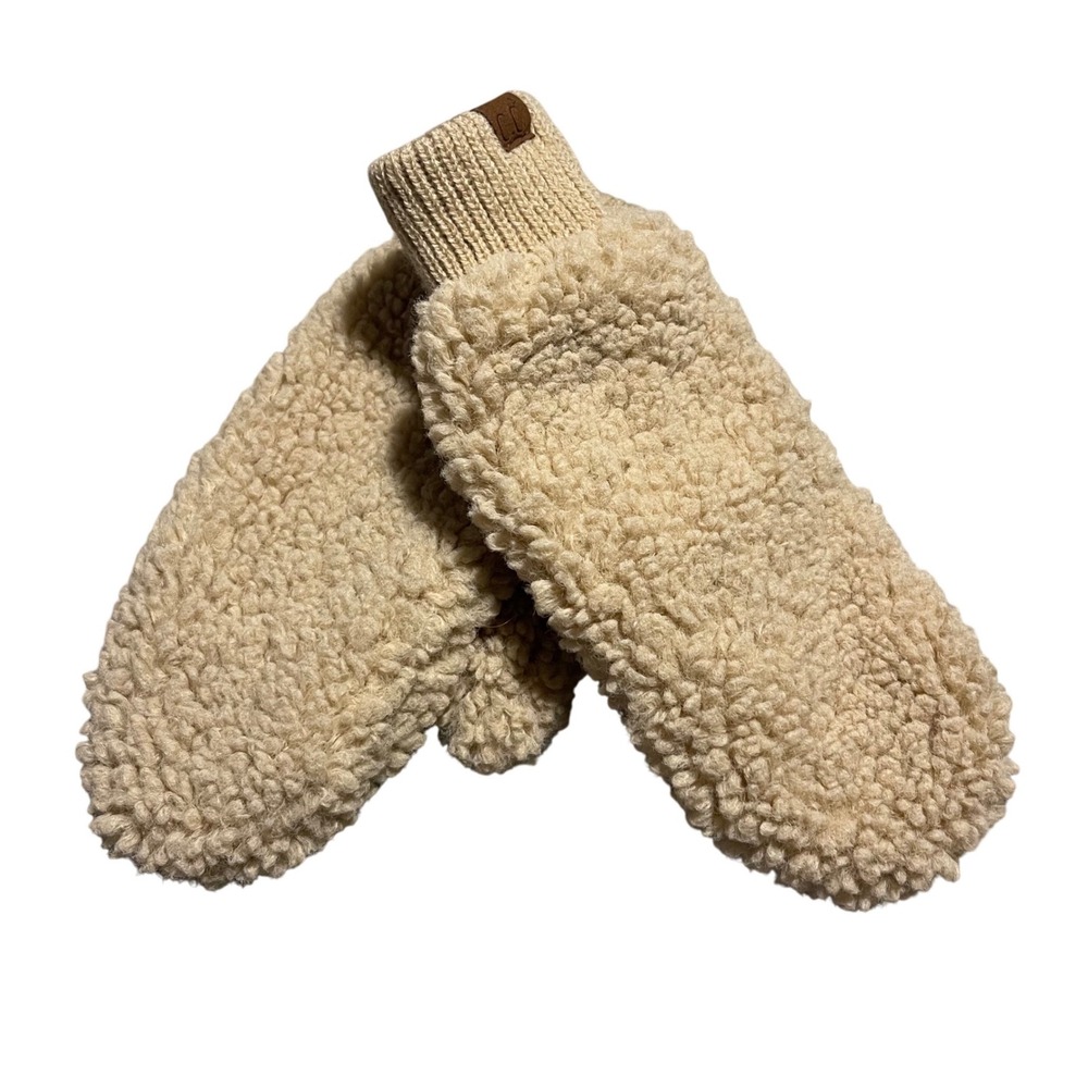 CC Beanie Sherpa Fleece Mittens Cozy Warm Tan Women's Winter‎ Accessories